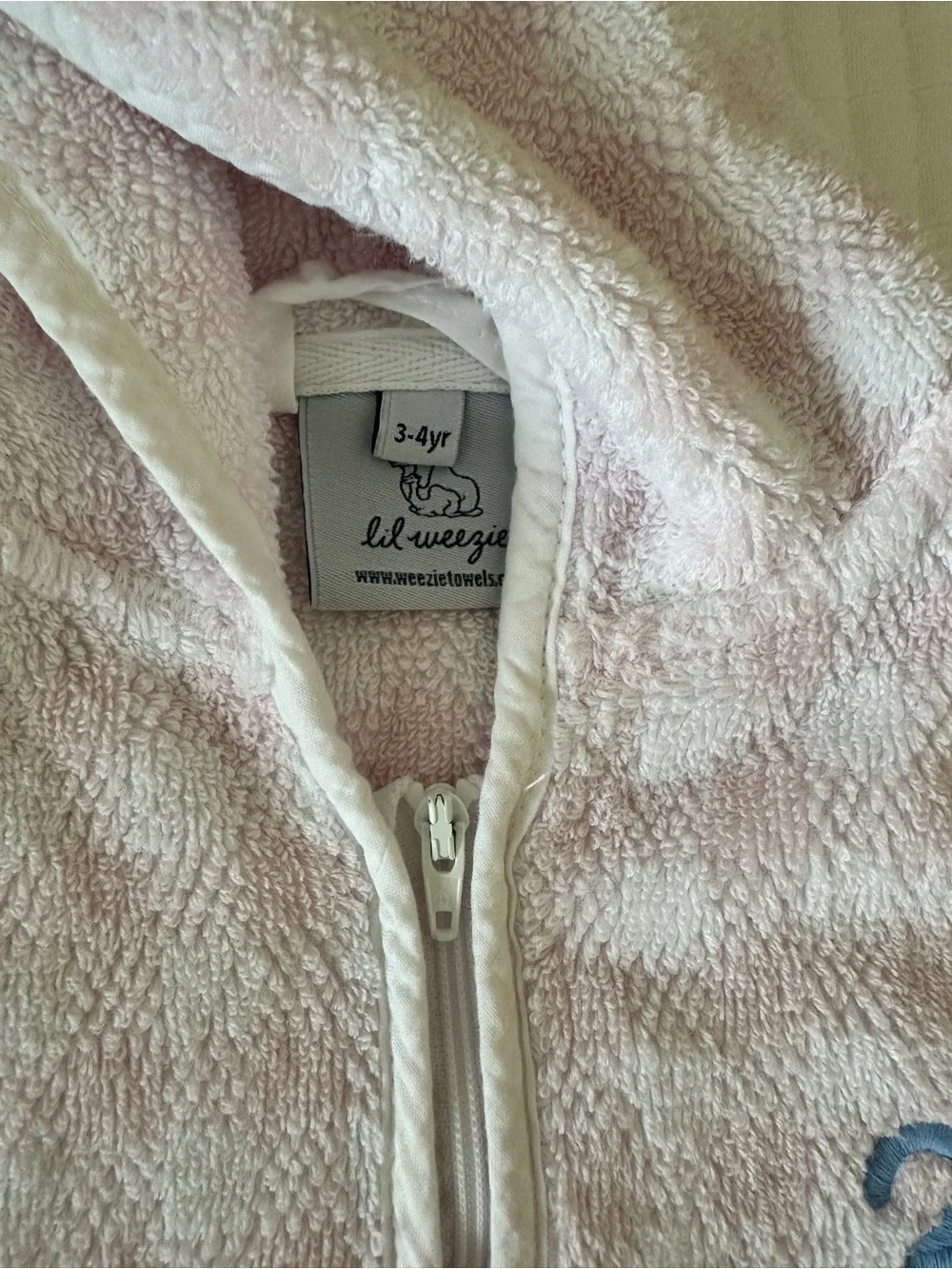 “Zoe” embroidered  Pink Terry Zip robe / Cover-Up